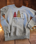 Girls' "Very Merry" Christmas Tree Sweatshirt Gray Buffalo Plaid Leopard Large