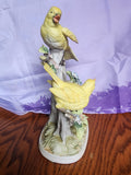 VINTAGE ROYAL CROWN PORCELAIN YELLOW BIRD SCULPTURE FIGURINE BLUE FLOWERS JAPAN