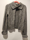 Express Vintage Gray Knit Sweater Jacket L Zipper Cropped Marled Wool Blend