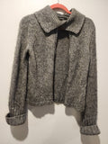 Express Vintage Gray Knit Sweater Jacket L Zipper Cropped Marled Wool Blend