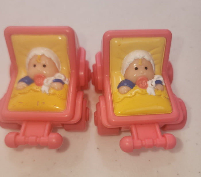 2 Fisher Price Little People BABY IN PINK STROLLER w/Pacifier & Bonnet