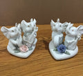 Vintage Victorian  2 sets of Porcelain Elephants on heart base with rose accents