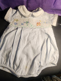 Friedknit Creations Smocked Baby Blue Beach ocean 3 Month Romper for boy