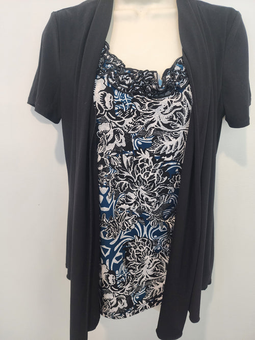 Perseption Concept Women's Black teal Gray and tan Blouse M.