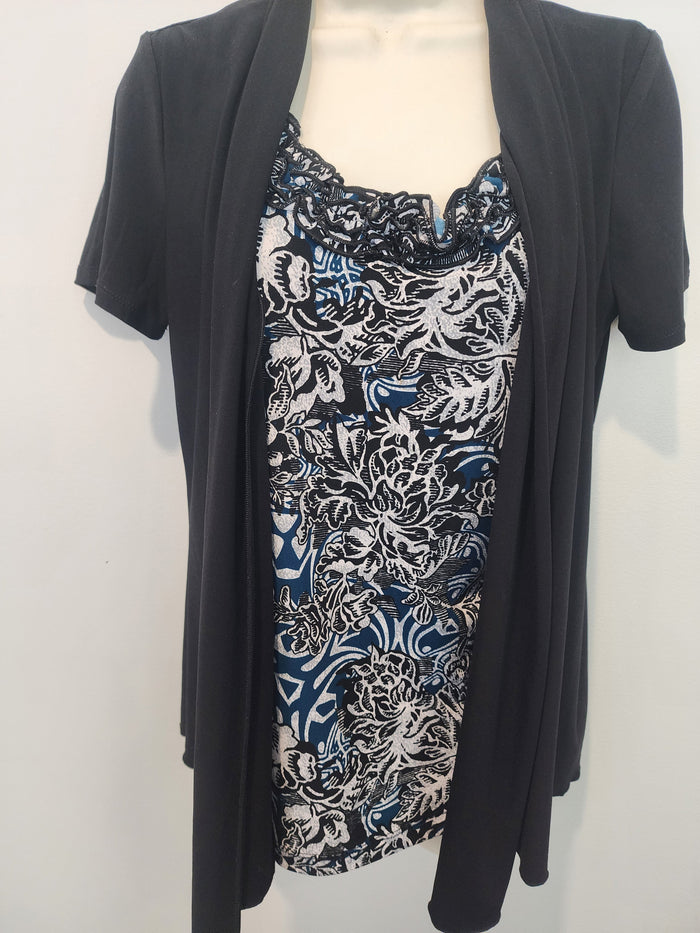Perseption Concept Women's Black teal Gray and tan Blouse M.