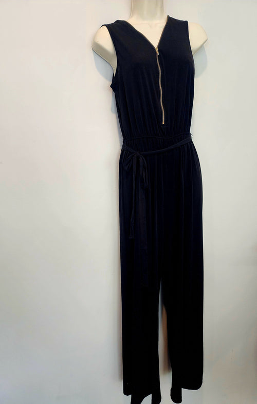 Espesso Women's Sleeveless Jumpsuit Pants Black with Gold Zipper Size M
