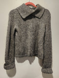 Express Vintage Gray Knit Sweater Jacket L Zipper Cropped Marled Wool Blend