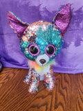 Ty FLIPPABLES Yappy the  Chihuahua Shiny Sequins Medium 10" Plush Beanie Boo