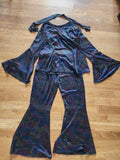 Groovy 70s Disco Outfit for Women L - Shimmering Bell Bottoms & Top w/ Neck Tie Adult Large