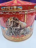 Vintage Poul Friis Big Top Circus Empty Cookie Tin Featuring Elephants, Horses, Monkeys & Lions