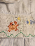 Friedknit Creations Smocked Baby Blue Beach ocean 3 Month Romper for boy