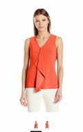 Jones New York Womens Slvlss Ruffle Front Top, Geranium, Large