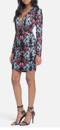 BeBe Printed V-Neck Mini Dress, Size Small