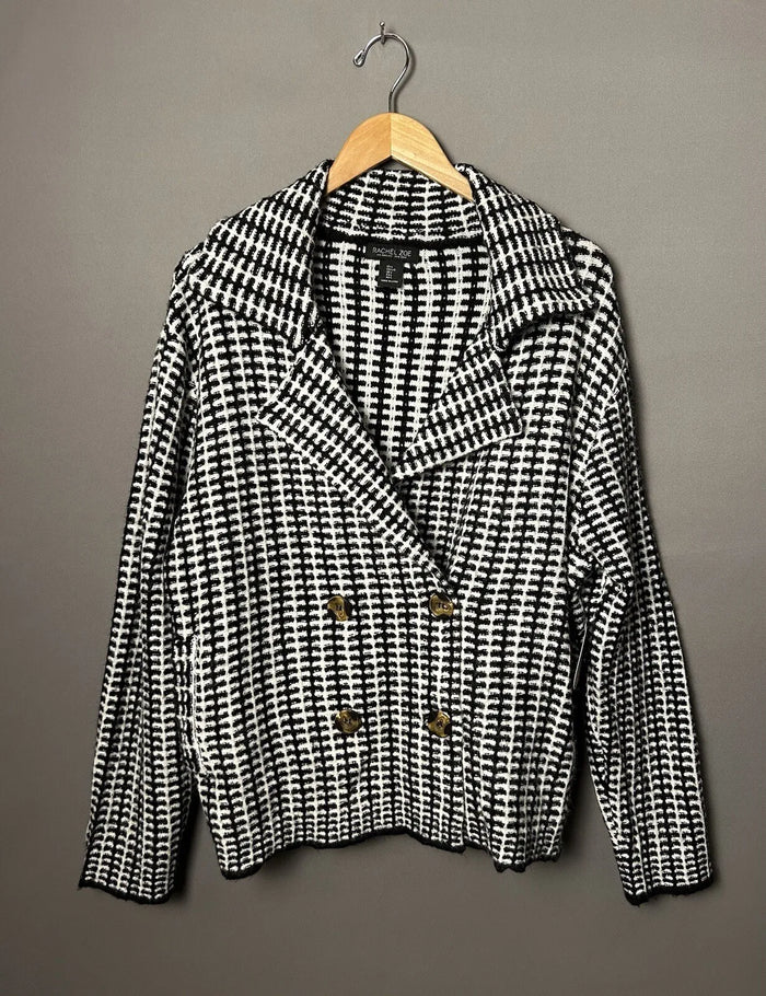 RACHEL ZOE Womens Black White Soft Cardigan, Size Medium