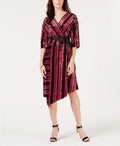 NY Collection Petite Striped Velvet Asymmetrical Dress, Red Multi, Size PM