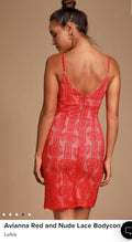 Lulus Avianna Red and Nude Lace Bodycon Dress, Size Medium