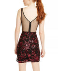 Sequin Hearts Womens Dress Red Black Sheath Sequined Illusion