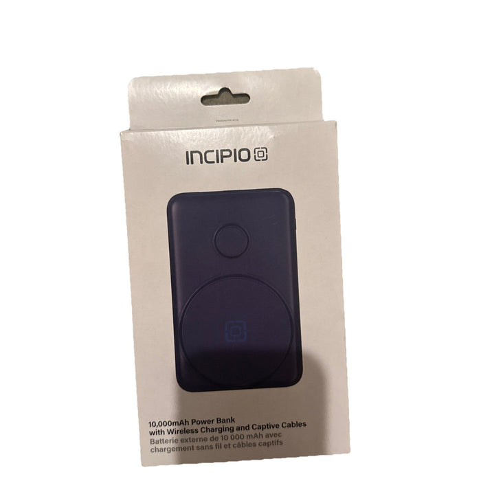 Incipio 10000mAh Power Bank Wireless Charging Integrated Cables USB-C Blue