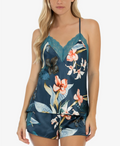 Linea Donatella Women S Floral Satin Cami & Shorts Lingerie 2PC Set, Size Small