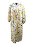 INC Womens Yellow Printed Long Sleeve V Neck Maxi Dress Plus, Size 1X