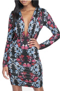 BeBe Printed V-Neck Mini Dress, Size Small