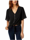 Gypsies & Moondust Juniors Buttoned Tie-Front Camp Shirt
