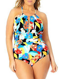 Anne Cole Signature Womens Plus Size Modern Blooms High-Neck One-Piece, 22W