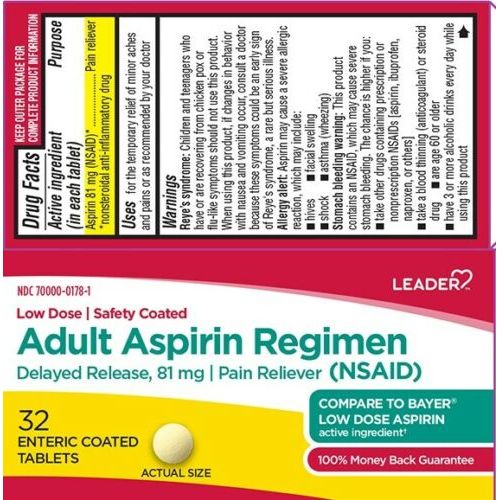 Leader Adult Aspirin Regimen Enteric Coated Tabs 32ct