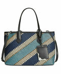 Calvin Klein Womens Jacky Raffia Leather Trim Tote Handbag