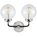 Bistro Double Light Curved Sconce Polished nickel and Black with Clear