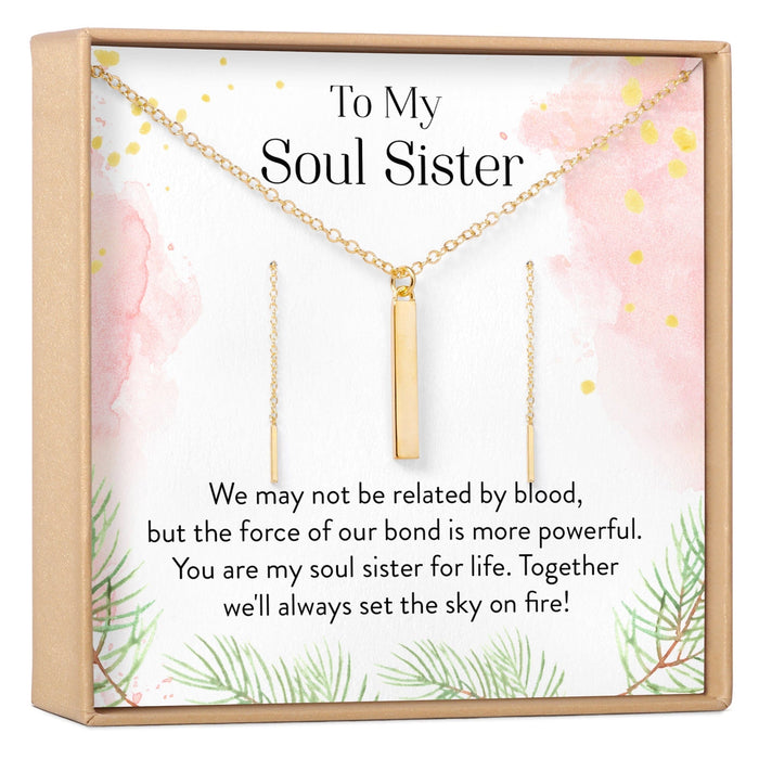 Soul Sisters Gold Bar Earring Threader and Necklace Jewelry Set