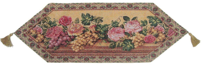 DaDa Bedding Romantic Parade of Fruit & Roses Floral Tapestry Table Runner (14426)