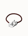 Uno De 50 Brown leather bracelet with interlocking carabiner Silver