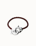 Uno De 50 Brown leather bracelet with interlocking carabiner Silver