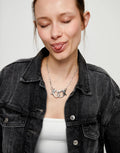 Uno De 50 Necklace with large interlocking snap hook Silver