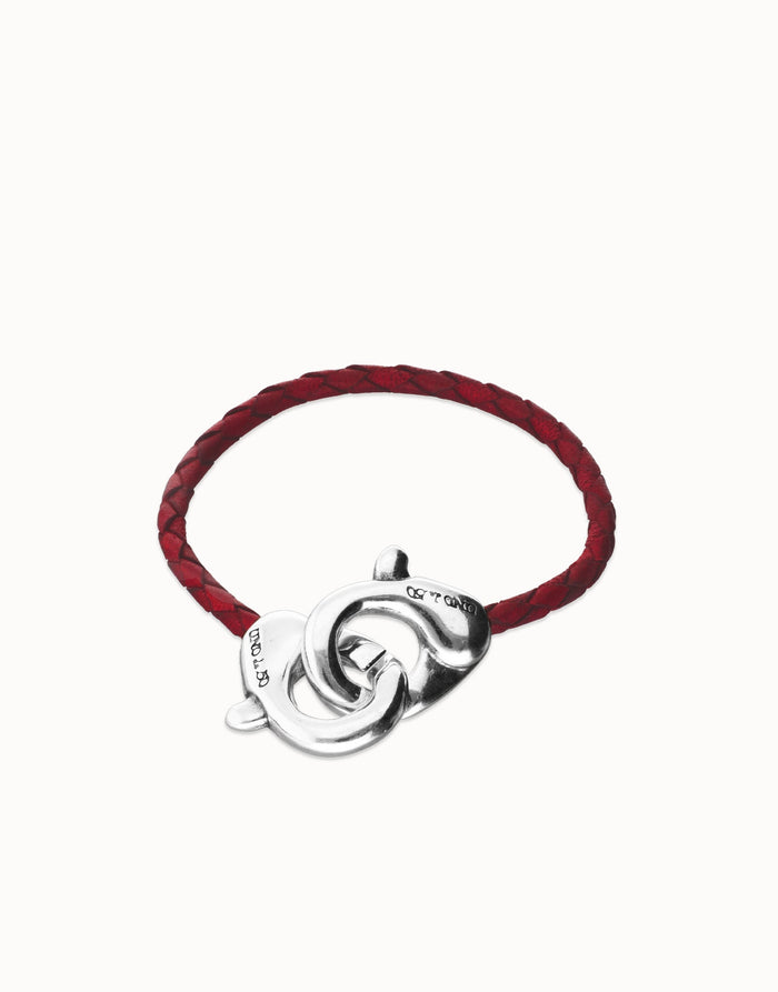 Uno De 50 Red leather bracelet with interlocking carabiner Silce