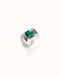 Uno De 50 Ring with green crystal Silver