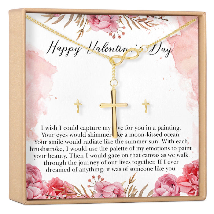 Valentine's Day Cross Earring and Necklace  Jewelry Set