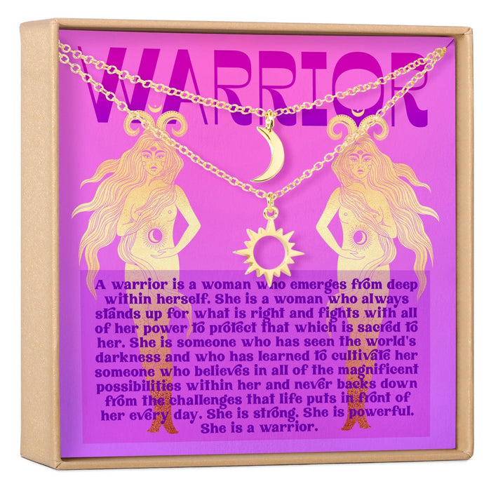 Warrior Sun and Moon Pendants Necklace Set