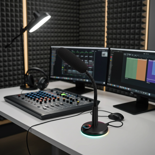 Desktop Condenser Microphone with RGB Light – Plug & Play Computer Mic with 1.5m