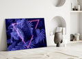 Purple Neon Triangle Ferns Glass Wall Art