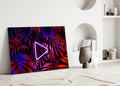 Neon Play Button Palms Glass Wall Art