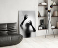Monochrome Shadow Hands Silhouette Glass Wall Art