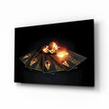Fanned Four Aces With Flaming Dice Glass Wall Art