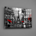 Red Umbrellas Paris Street Glass Wall Art