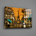 Teal Umbrellas Golden Paris Glass Wall Art