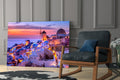 Purple Sunset Windmill Santorini Skyline Glass Wall Art