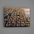 Golden Hour Aerial Barcelona City Grid Glass Wall Art