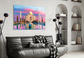 Pastel Pink And Blue Sky Taj Mahal Glass Wall Art