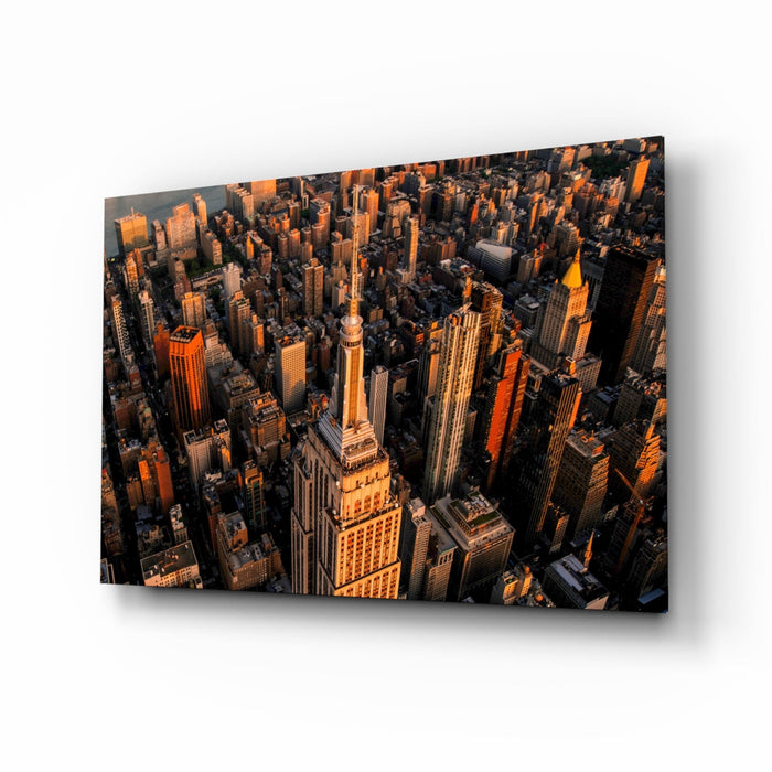 Golden Hour Aerial Tower View New York Glass Wall Art